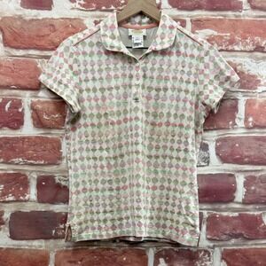 Vintage Talbots Top Women's Small Multicolor Geo Abstract Golf Polo Casual Shirt